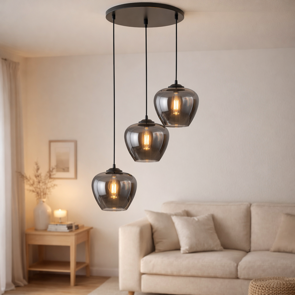 Lampe suspendue Olivia ronde à 3 lumières en situation