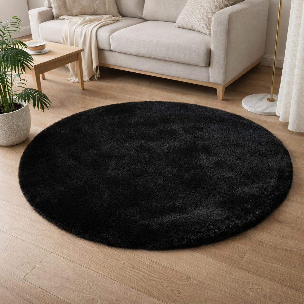 Tapis Moelleux Rond Noir 160x160CM en situation