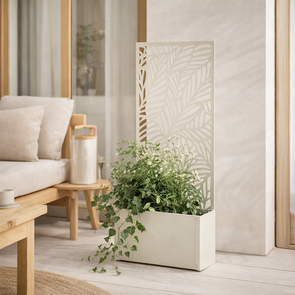 Support pour plantes extérieur Sapri Blanc cassé en situation