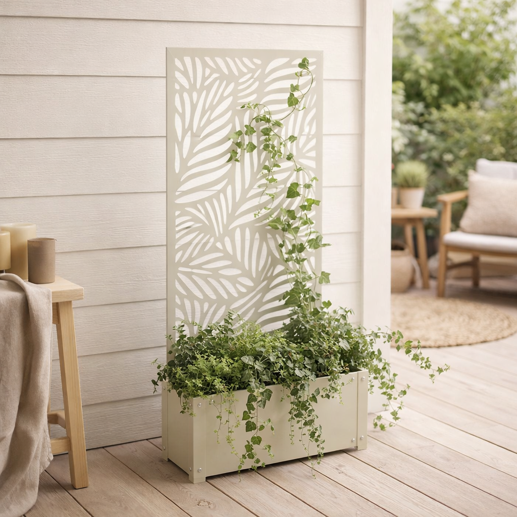 Support pour plantes extérieur Sapri Blanc cassé en situation