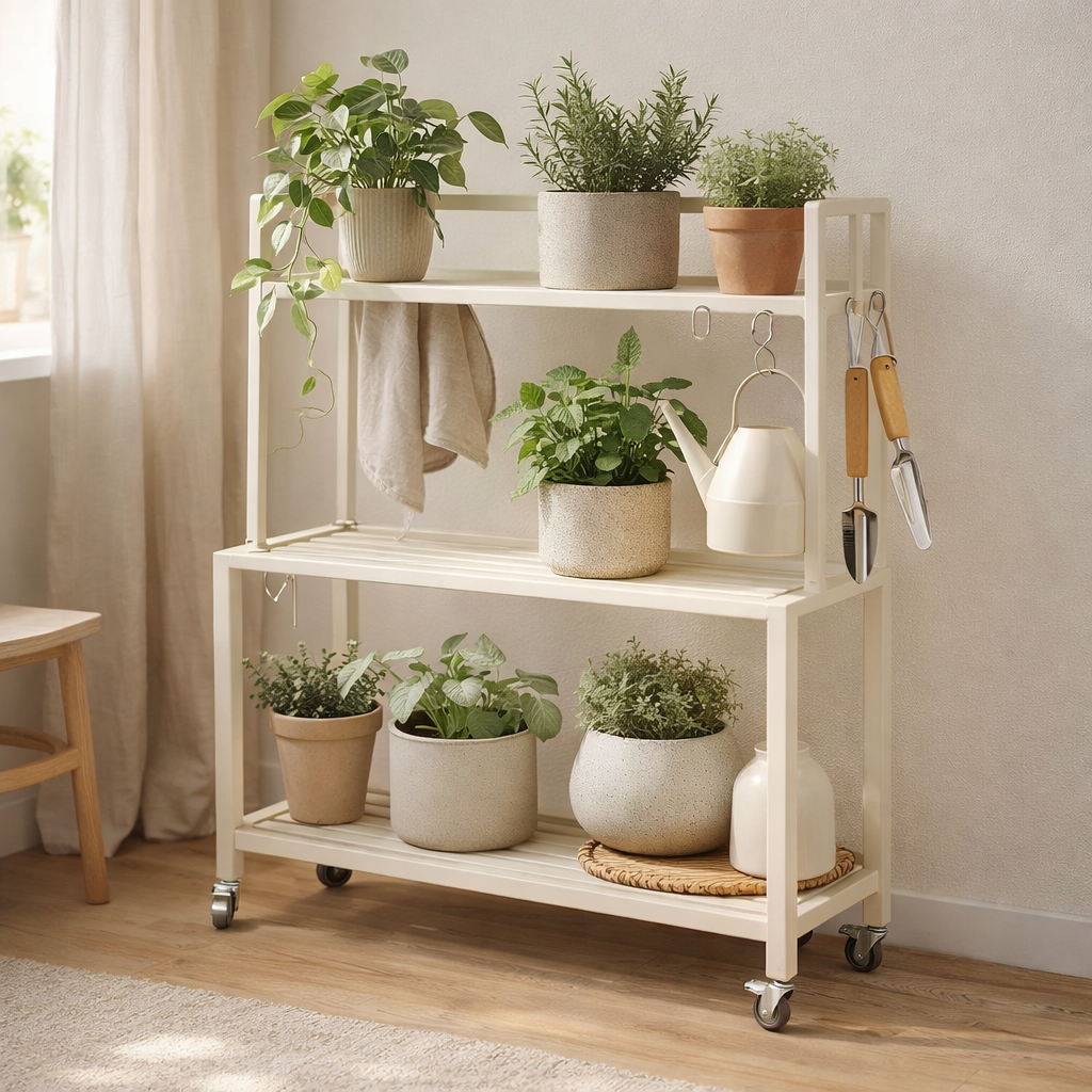 Support pour plantes à l'extérieur Greenrax Blanc cassé en situation