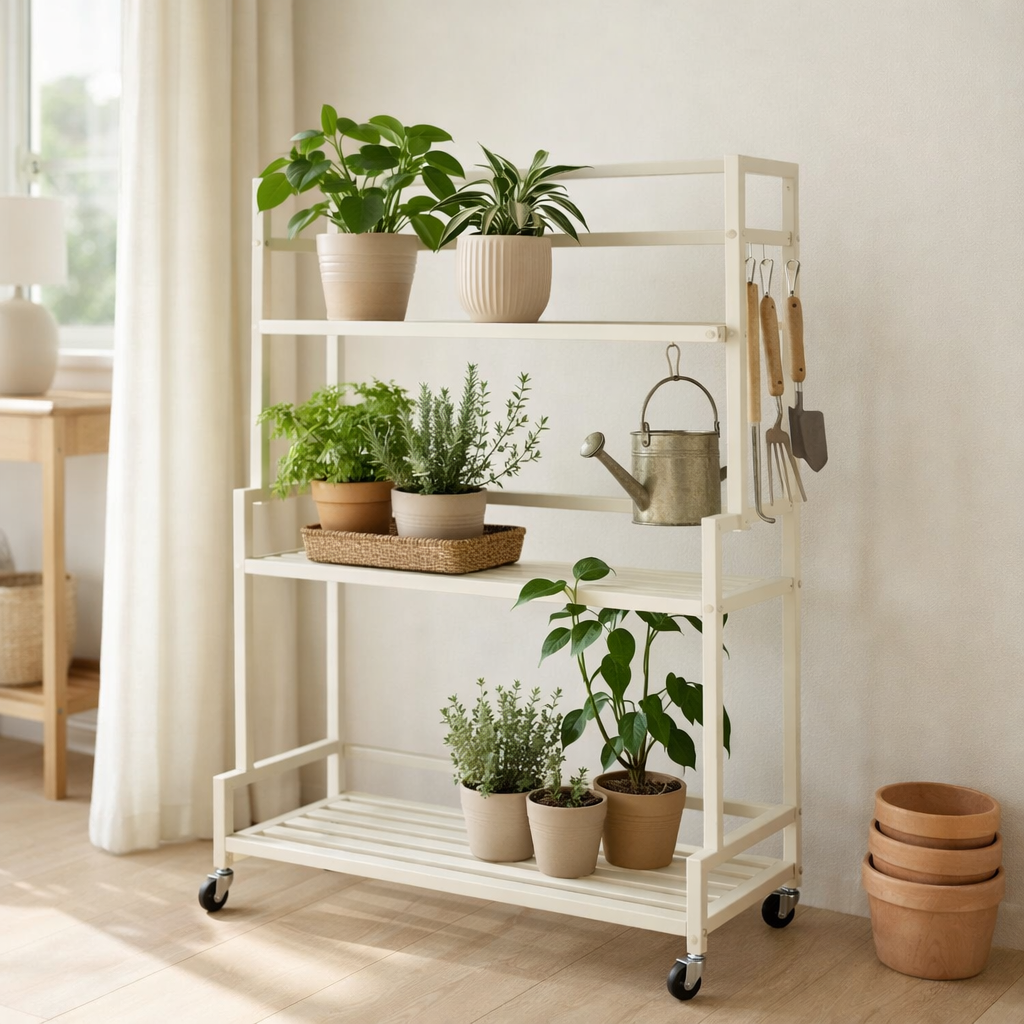 Support pour plantes à l'extérieur Greenrax Blanc cassé en situation
