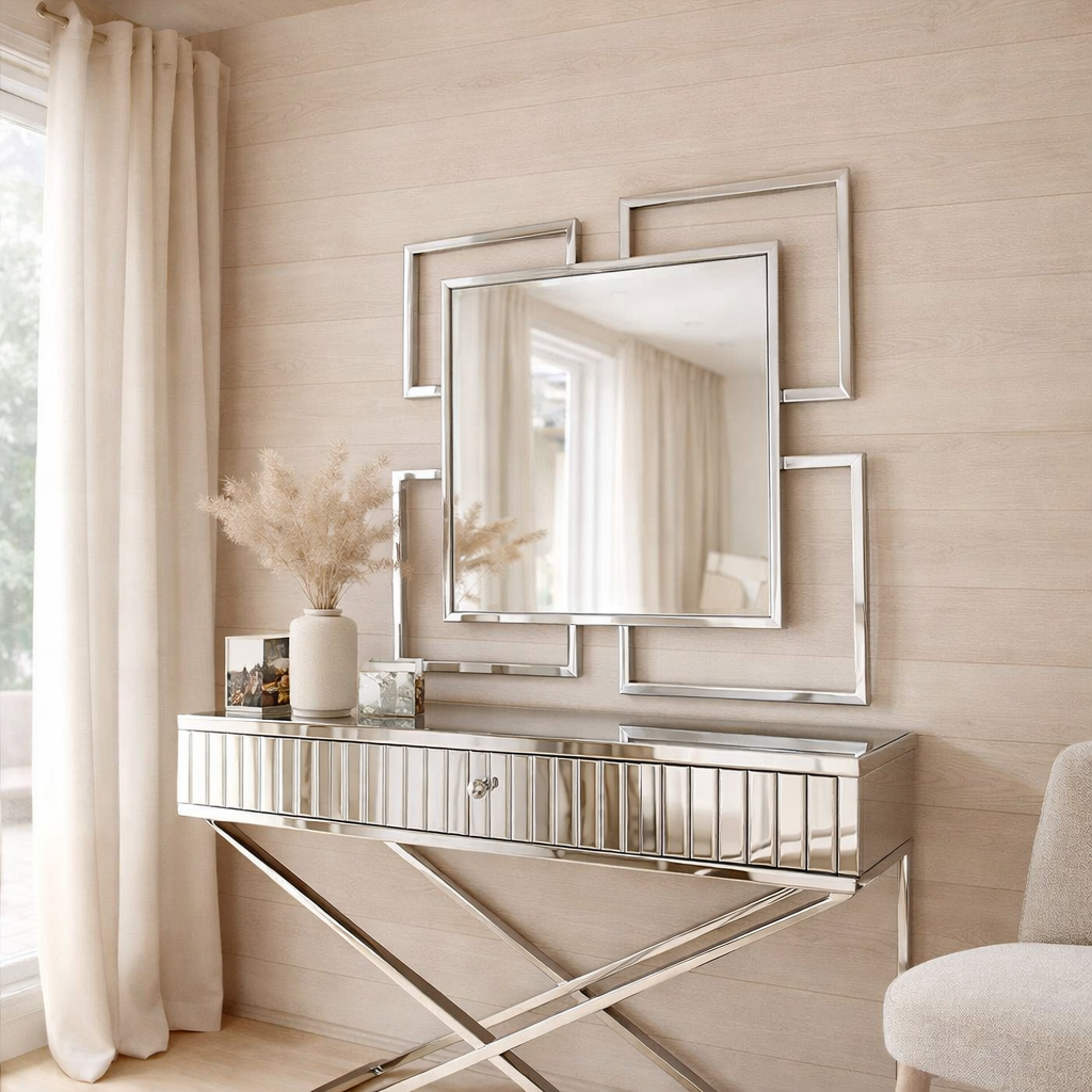 Miroir chromé 80x80 cm en situation