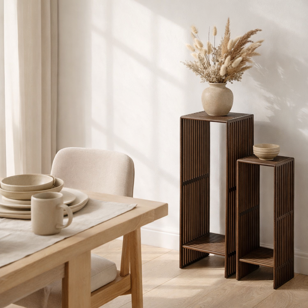 Table d'appoint Gian Marron foncé en situation