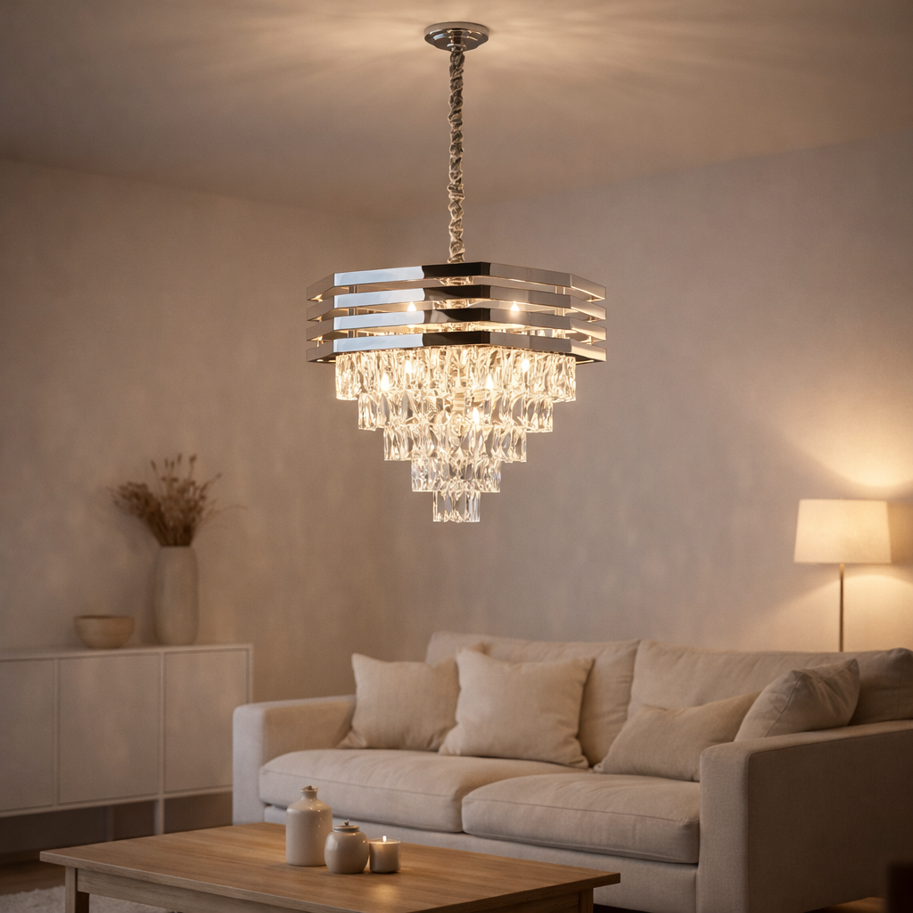 Lampe suspendue Crystal Chrome | 60 cm en situation