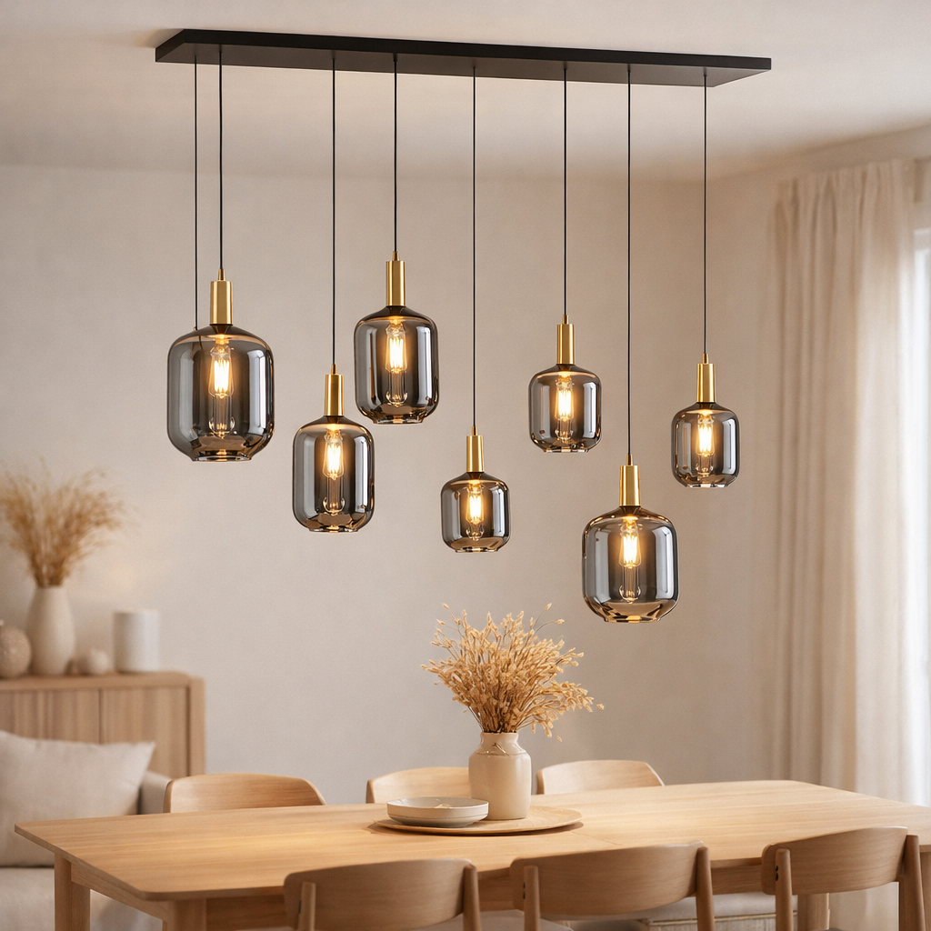 Mélange de lampes suspendues à 6 lumières Lily en situation