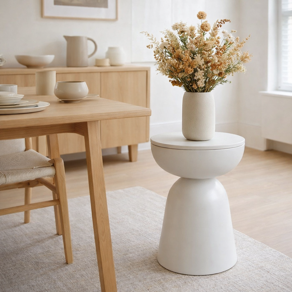 Table d'appoint Elliott Blanc cassé en situation