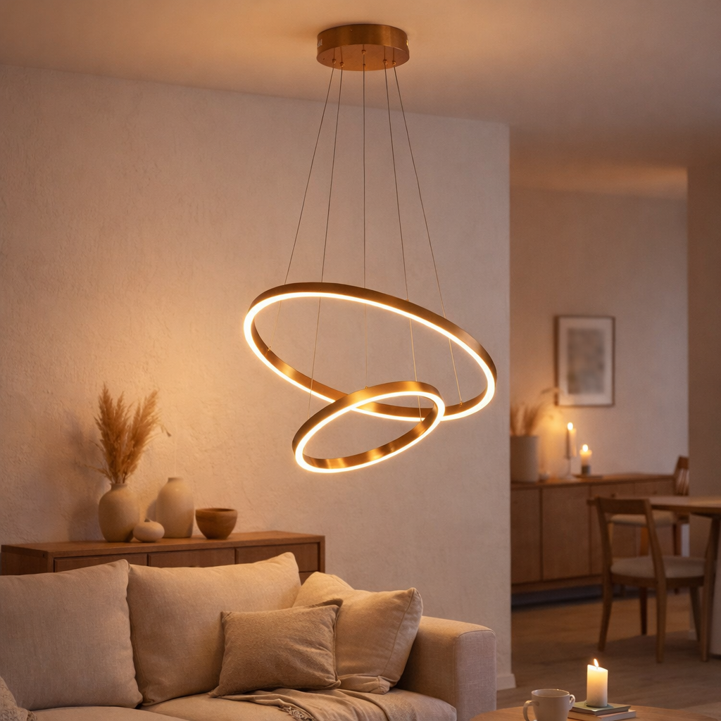Lampe suspendue Neo Copper Gold | 2 40 ans + 60 cm en situation