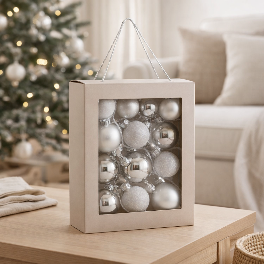 Set de boules de Noël Boules en verre Blanc en situation