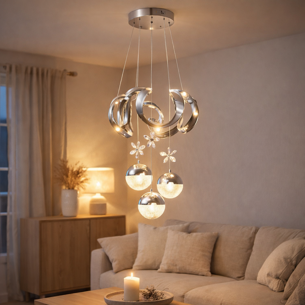 La lampe suspendue Cuisine Chrome | 50 cm en situation