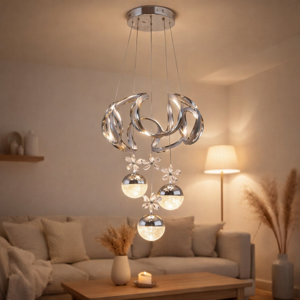 La lampe suspendue Cuisine Chrome | 50 cm en situation