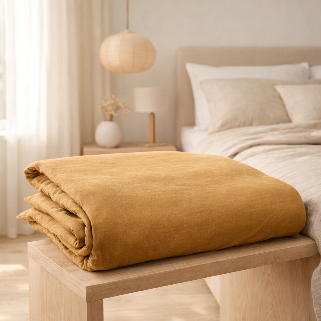 Housse de couette stonewashed Zeff Ocre 260 x 240 en situation