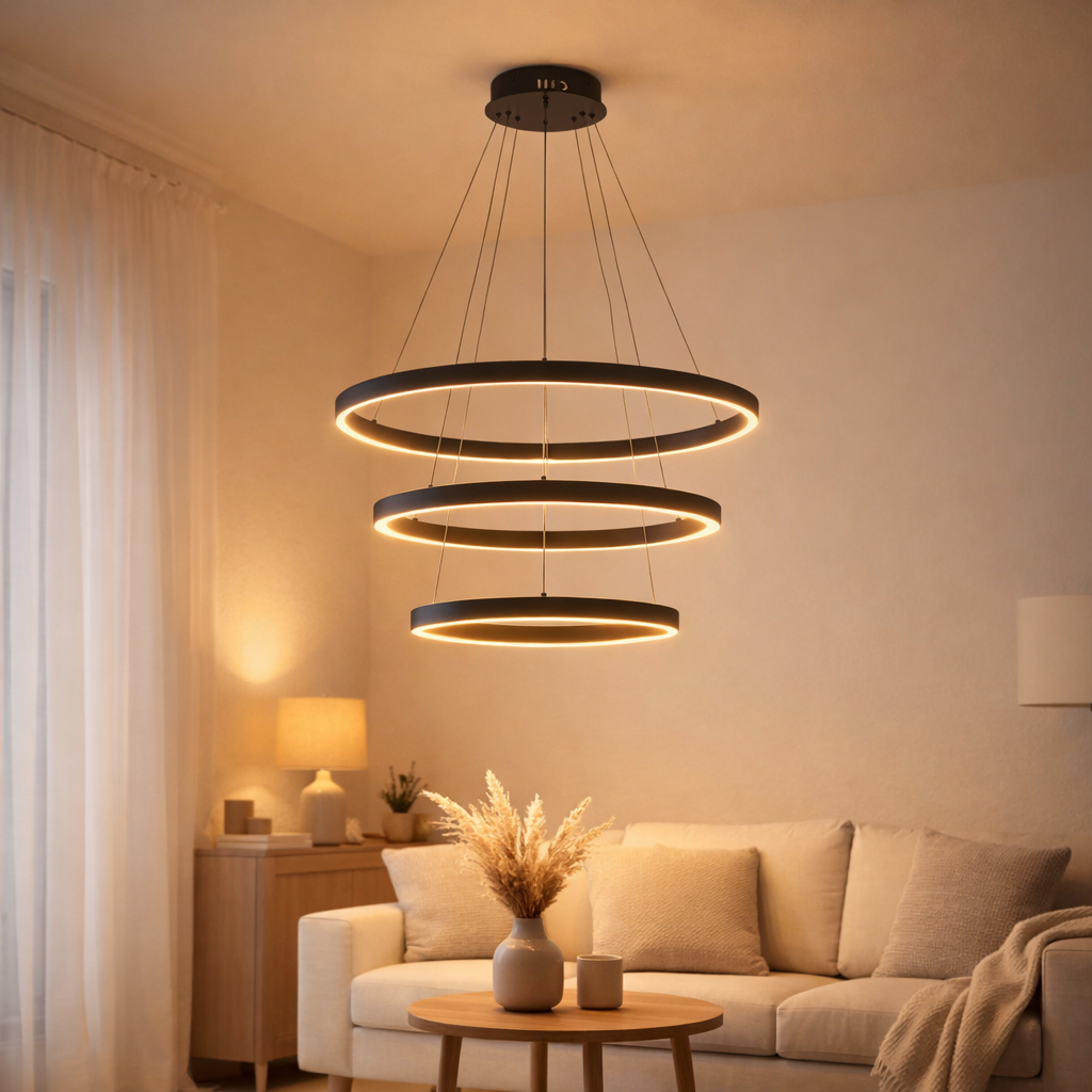 Lampe suspendue Neo Black | 3 ring 40 + 60 + 80 cm en situation