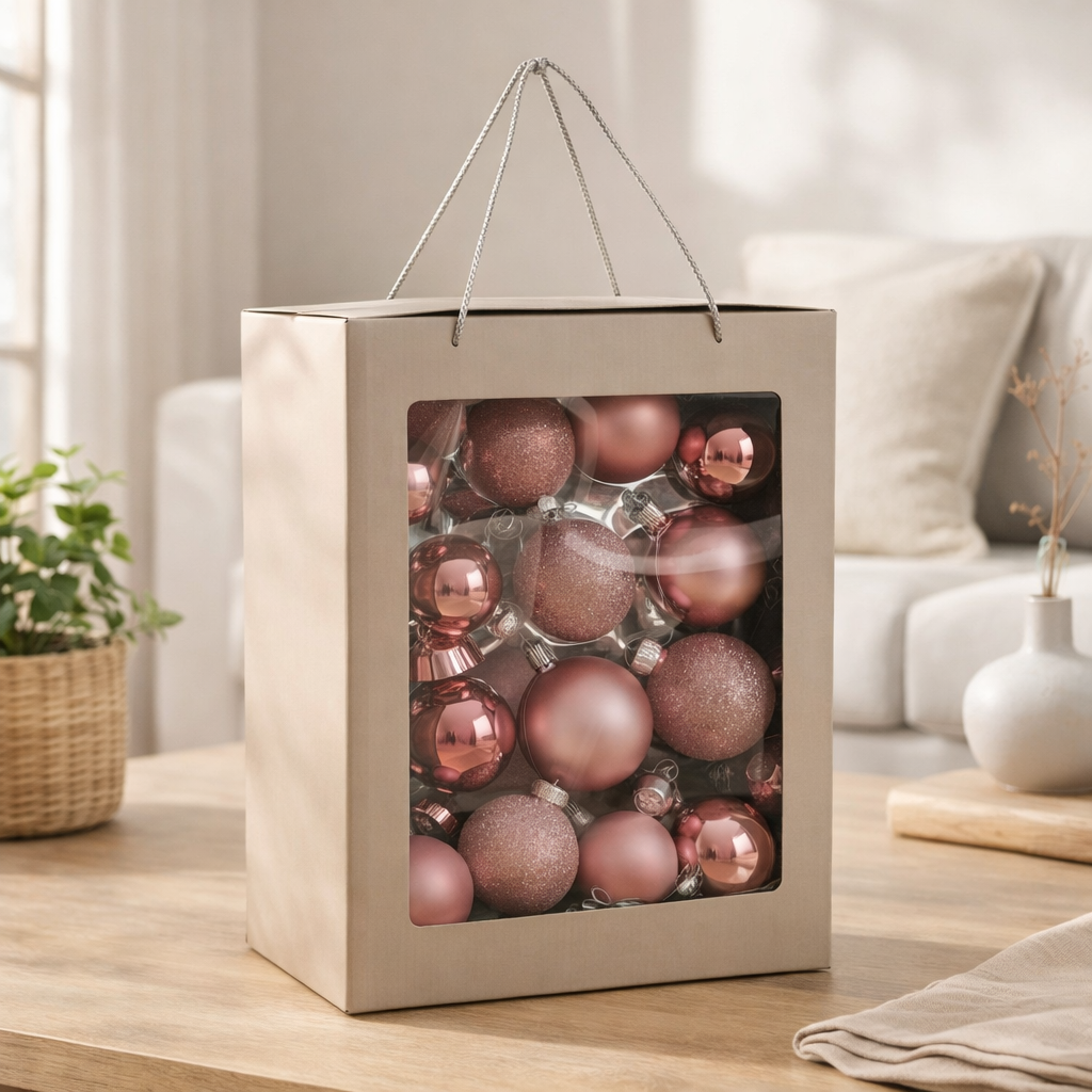 Set boules de Noël Boules en verre Rose en situation
