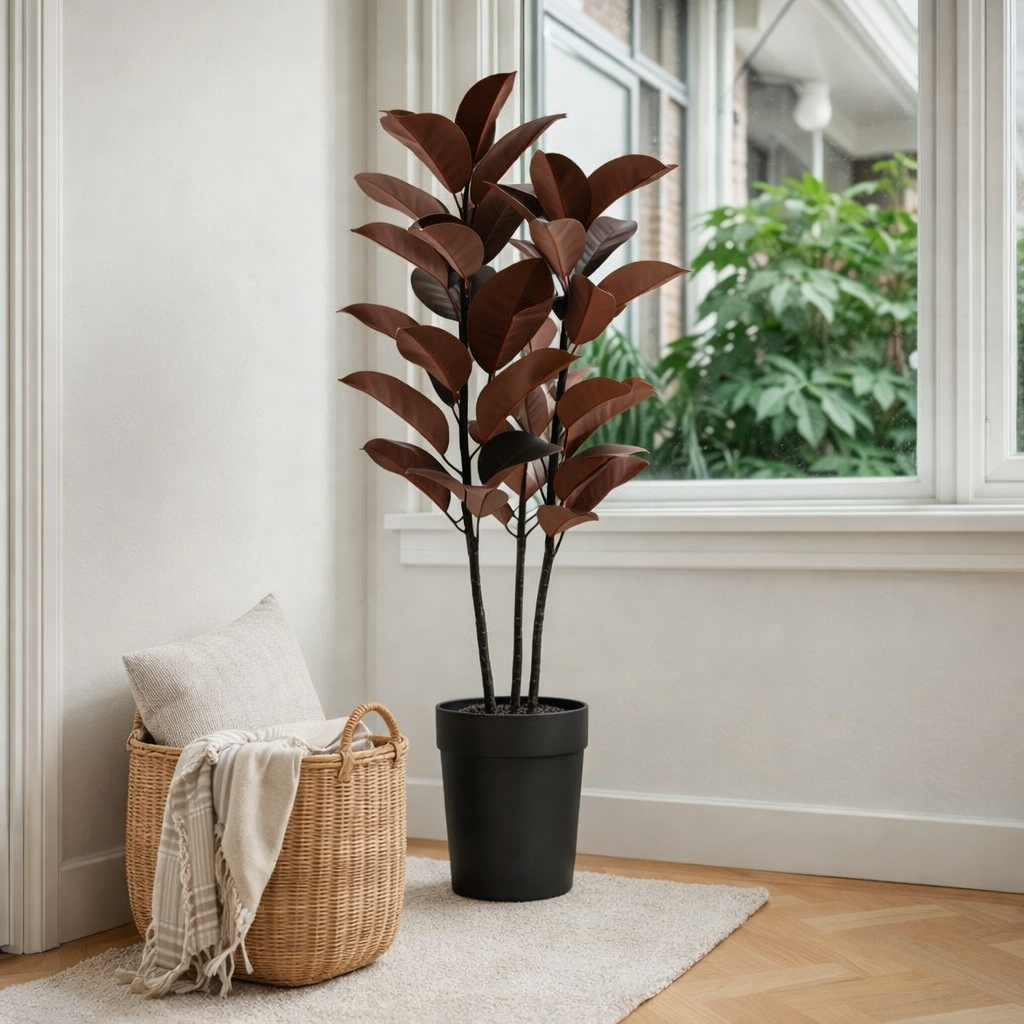 Plante artificielle Plante à caoutchouc Rouge en situation