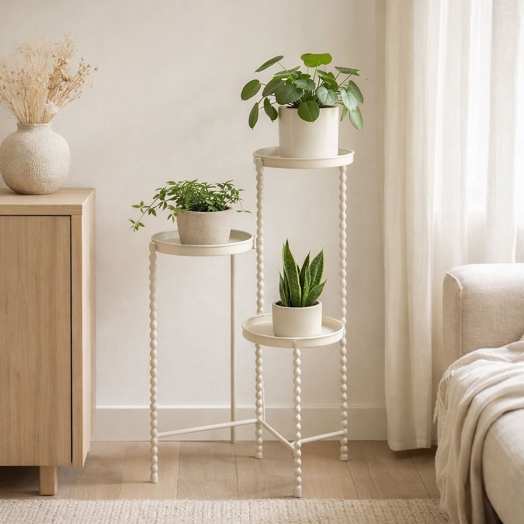 Support pour plantes Salvo Blanc cassé en situation