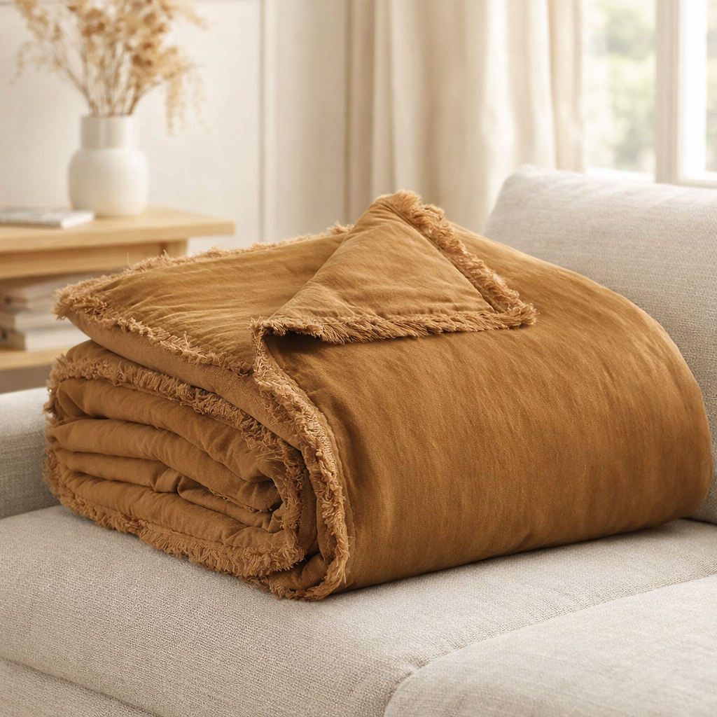 Plaid uni Fara Bronze 135 x 200 en situation