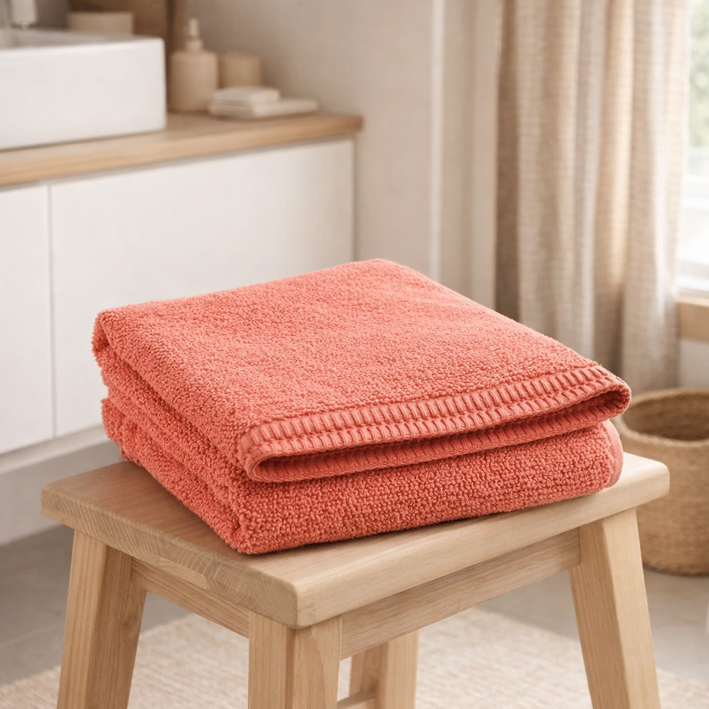 Drap de douche Bora Corail 70 x 130 en situation