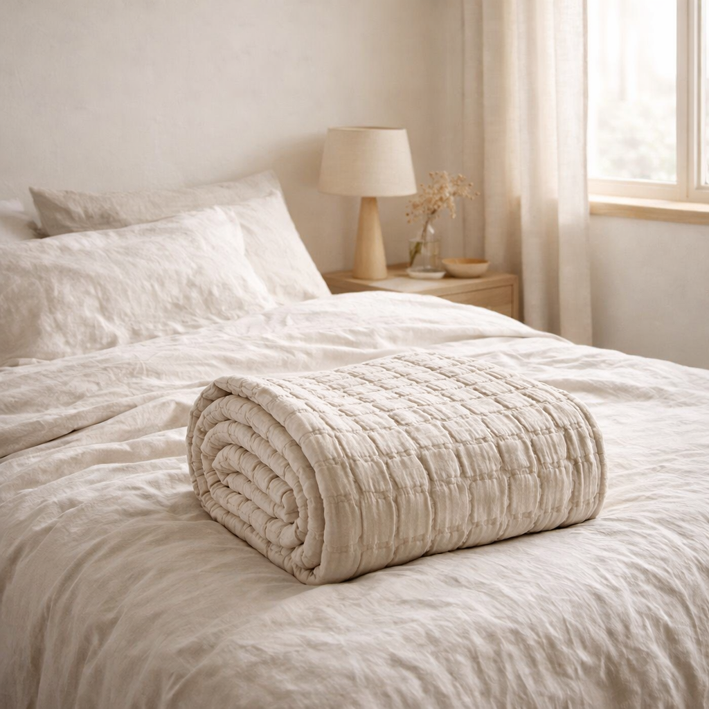 Couvre-lit stonewashed Swami Lin 240 x 260 en situation