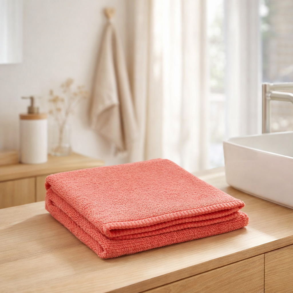 Serviette de toilette Bora Corail 50 x 100 en situation