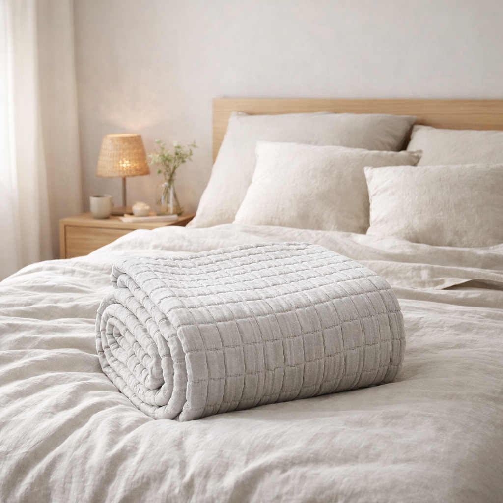 Couvre-lit stonewashed Swami Perle 240 x 260 en situation