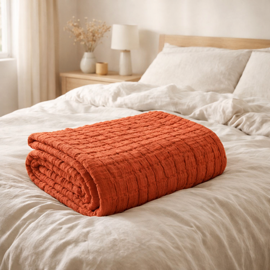 Couvre lit stonewash Swami Rooibos 180 x 260 en situation