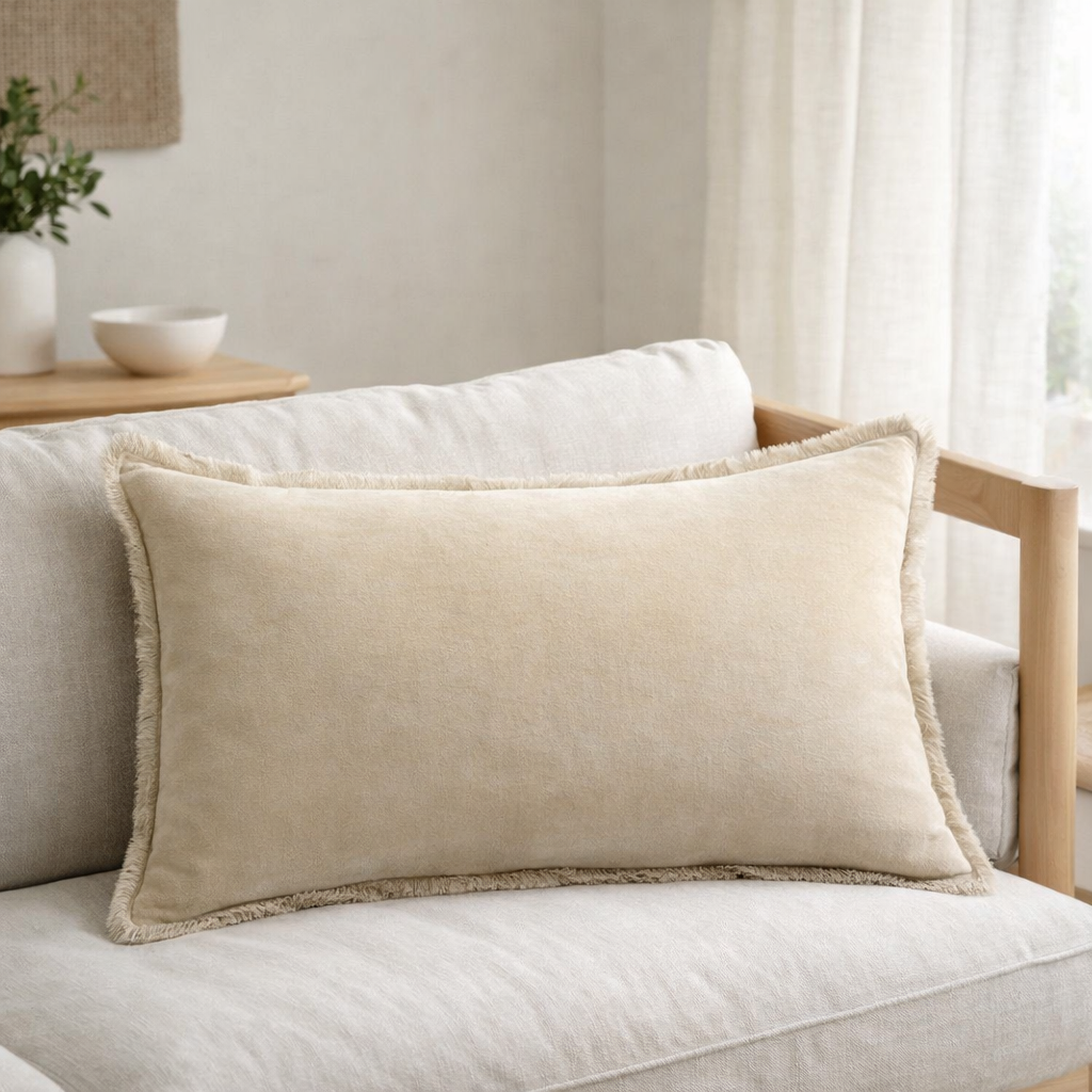 Coussin uni Fara Lin 40 x 65 en situation