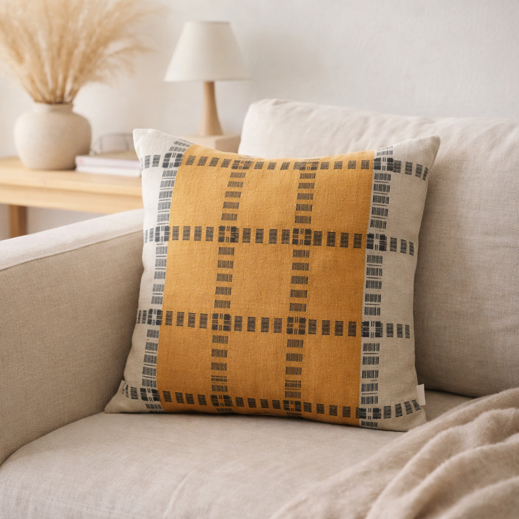 Coussin Zeff Eden Ocre 45 x 45 en situation