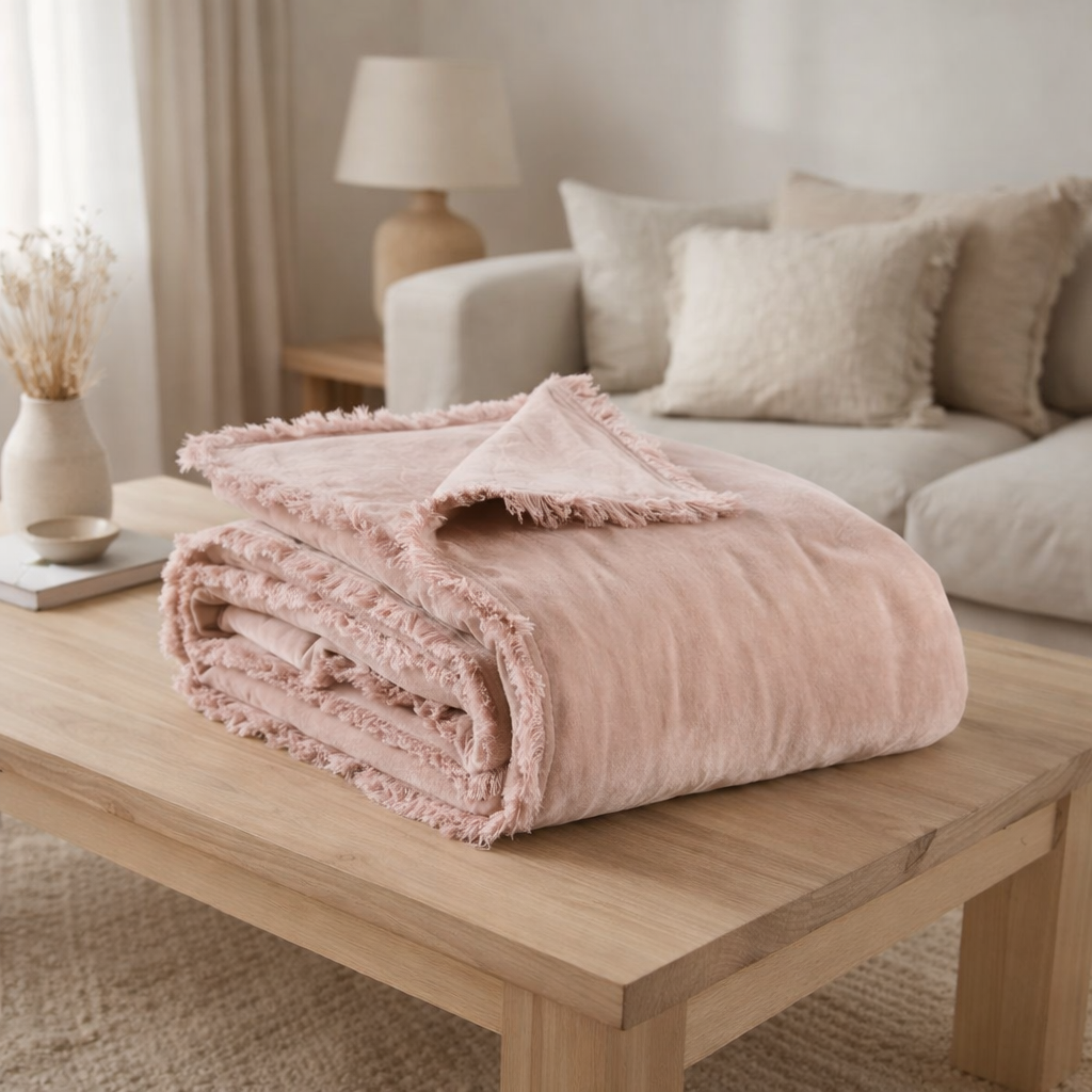 Plaid uni Fara Pink 135 x 200 en situation