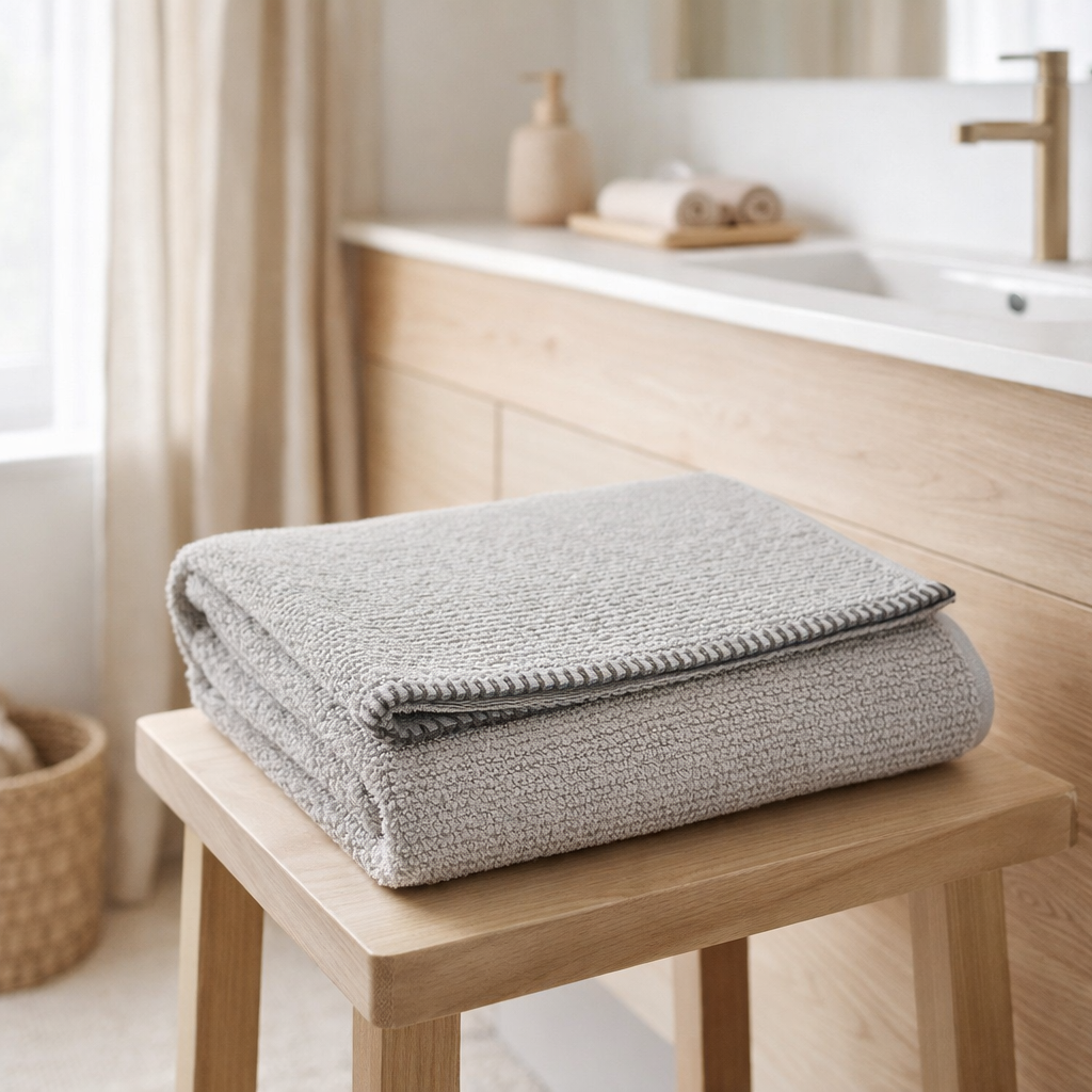 Drap de bain Bora Perle 90 x 150 en situation