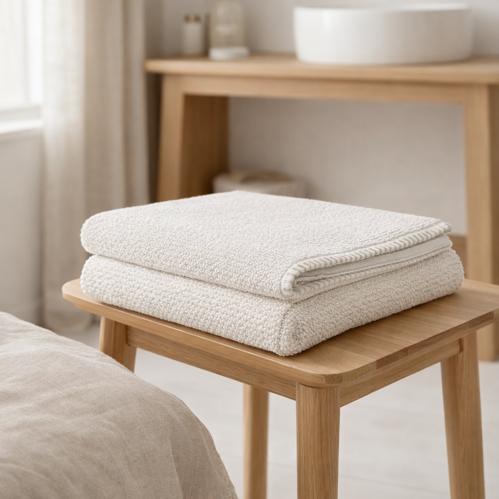 Drap de bain Bora Neige 90 x 150 en situation
