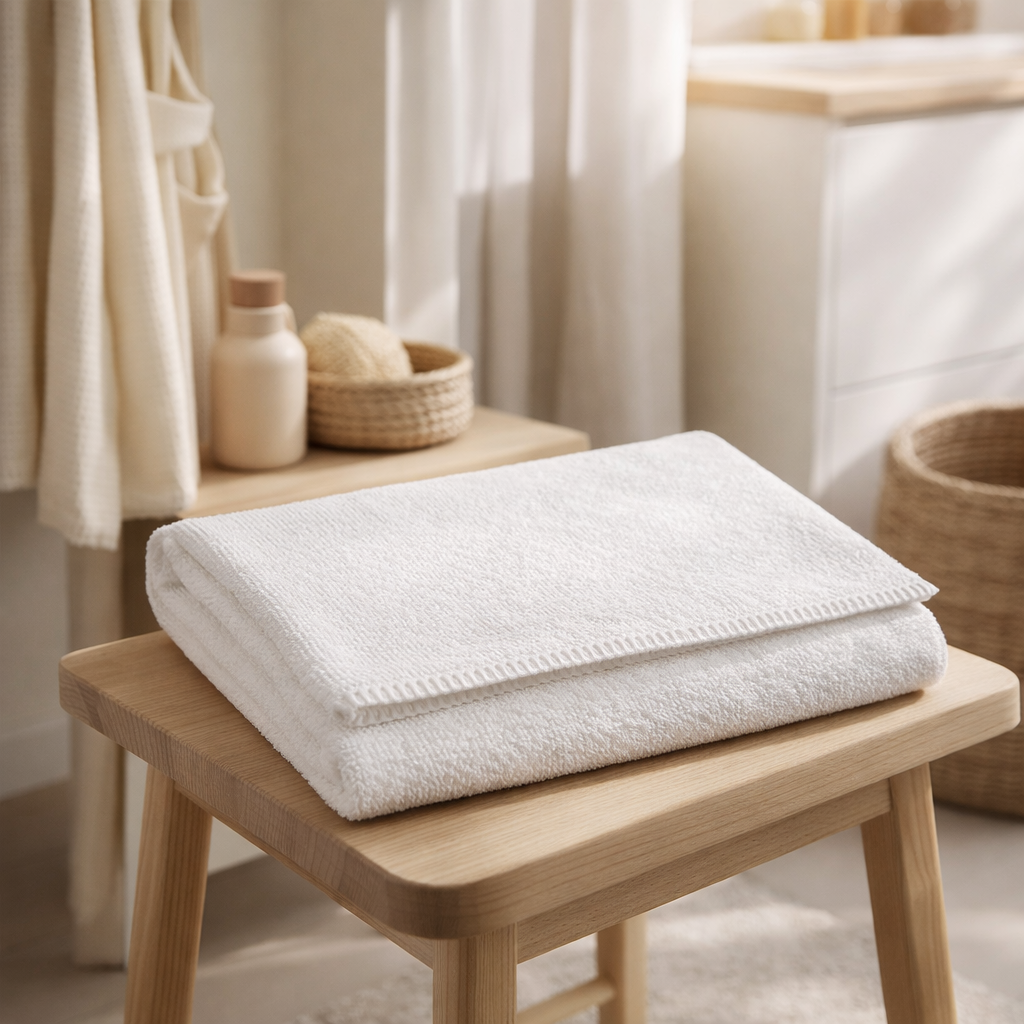 Drap de douche Bora Blanc 70 x 130 en situation
