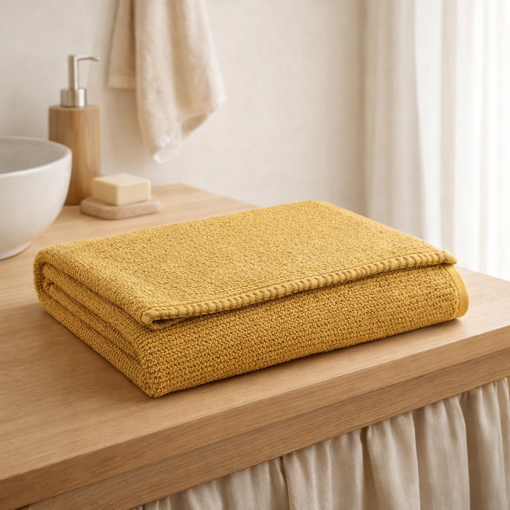 Drap de bain Bora Curry 90 x 150 en situation