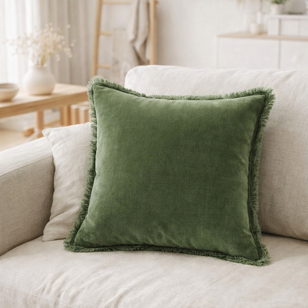 Coussin uni Fara Eucalyptus 45 x 45 en situation