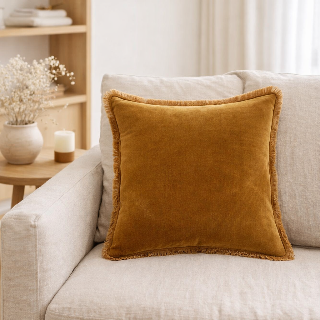 Coussin uni Fara Bronze 45 x 45 en situation