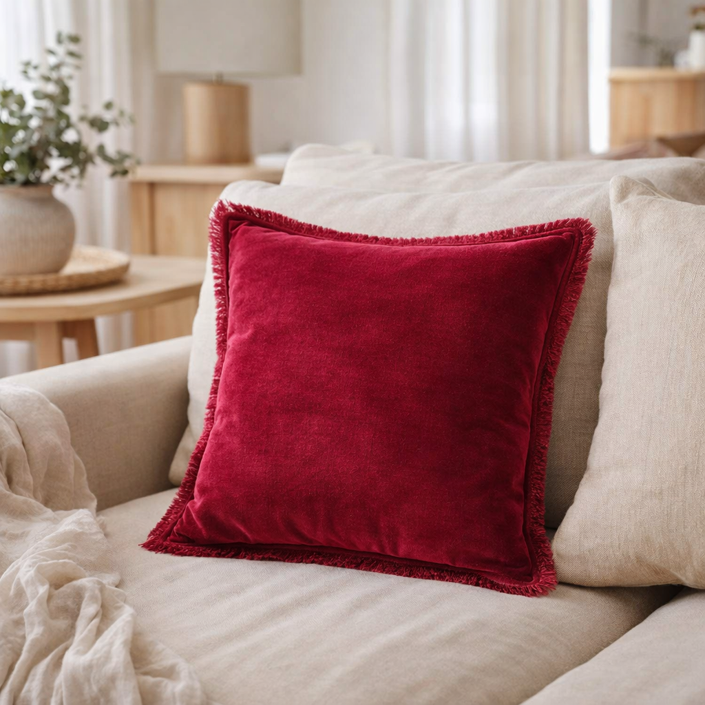 Coussin uni Fara Rubis 45 x 45 en situation