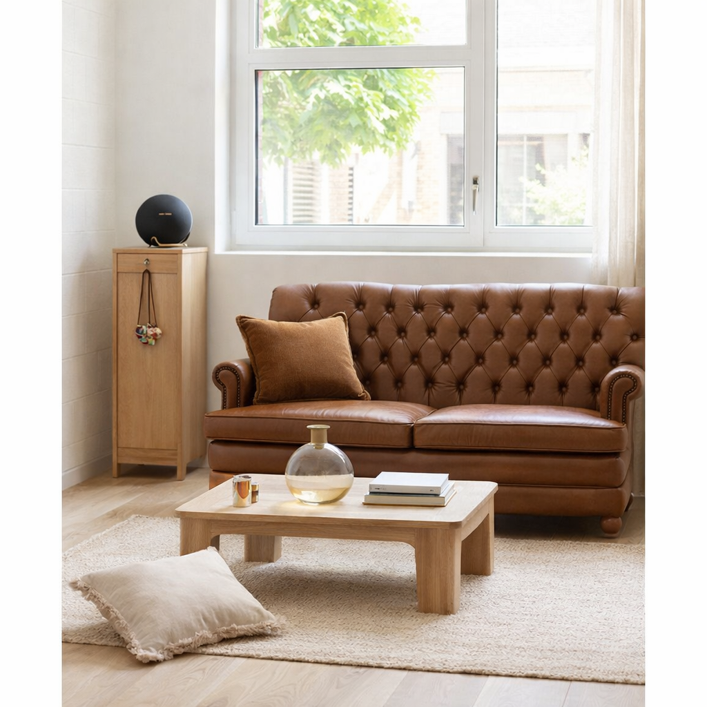 Coussin uni Fara Caramel 45 x 45 en situation