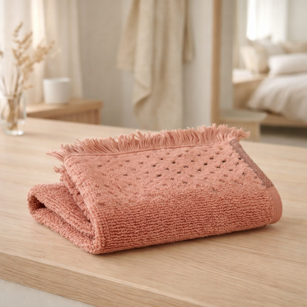 Serviette invité Julia Blush 30 x 50 en situation