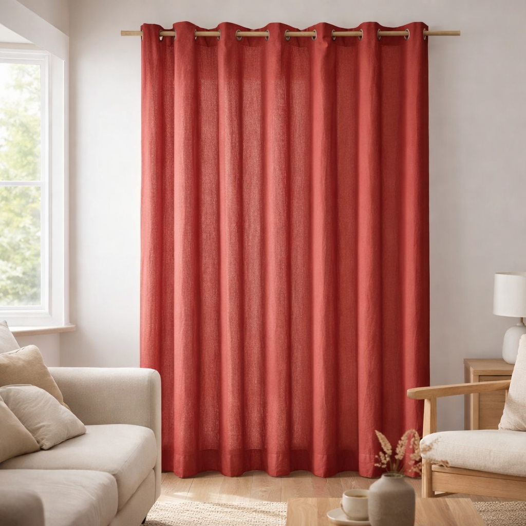 Rideau stonewashed Zeff Groseille 140 x 280 en situation