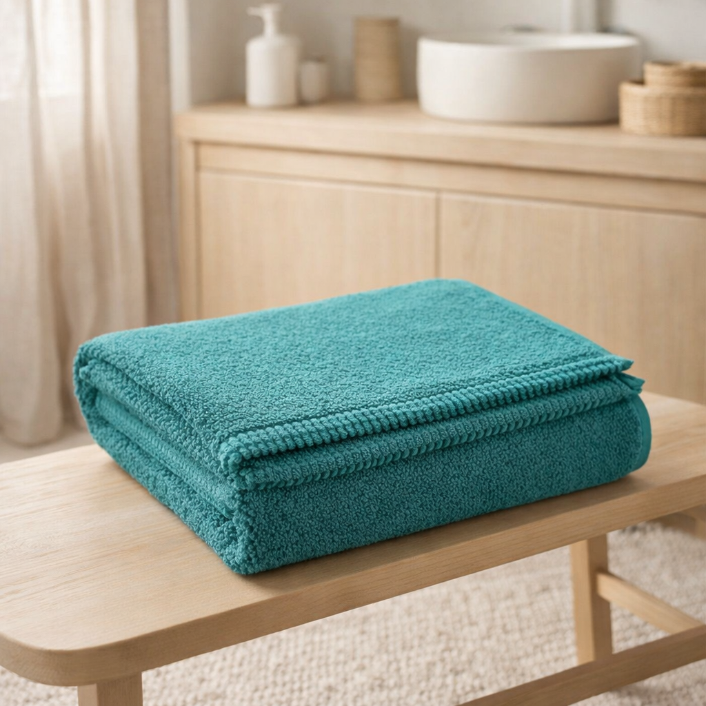 Drap de douche Bora Paon 70 x 130 en situation