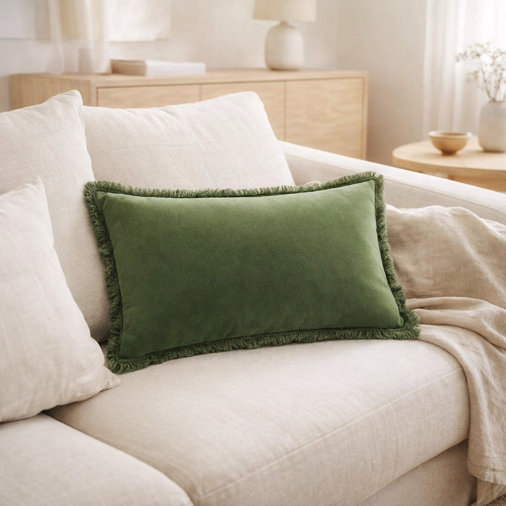 Coussin uni Fara Eucalyptus 30 x 50 en situation