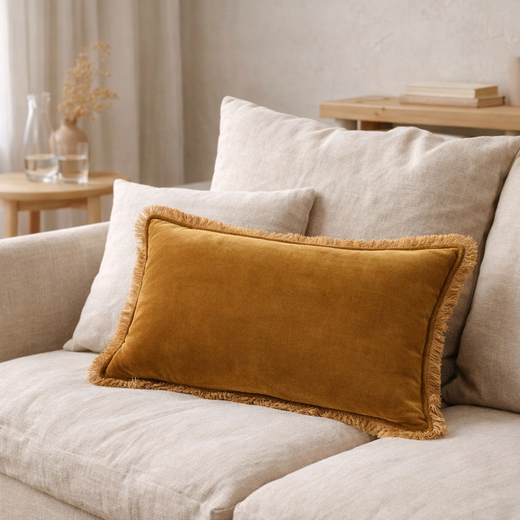 Coussin uni Fara Bronze 30 x 50 en situation