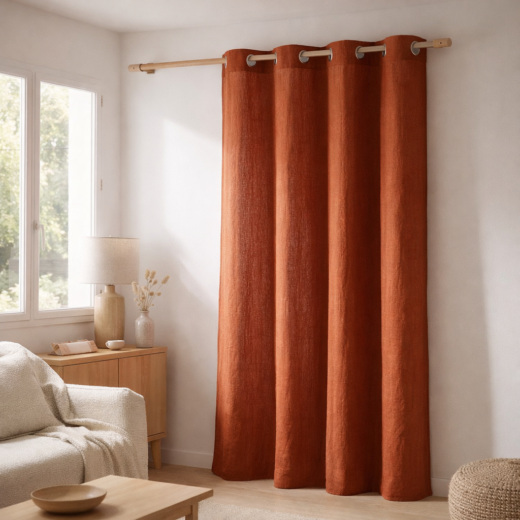 Rideau stonewashed Zeff Rooibos 140 x 280 en situation