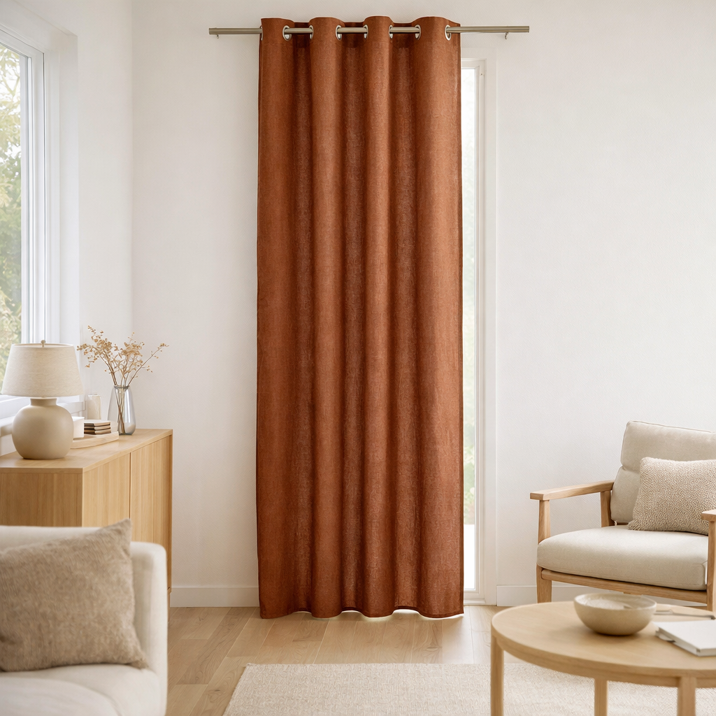 Rideau stonewashed Zeff Caramel 140 x 280 en situation