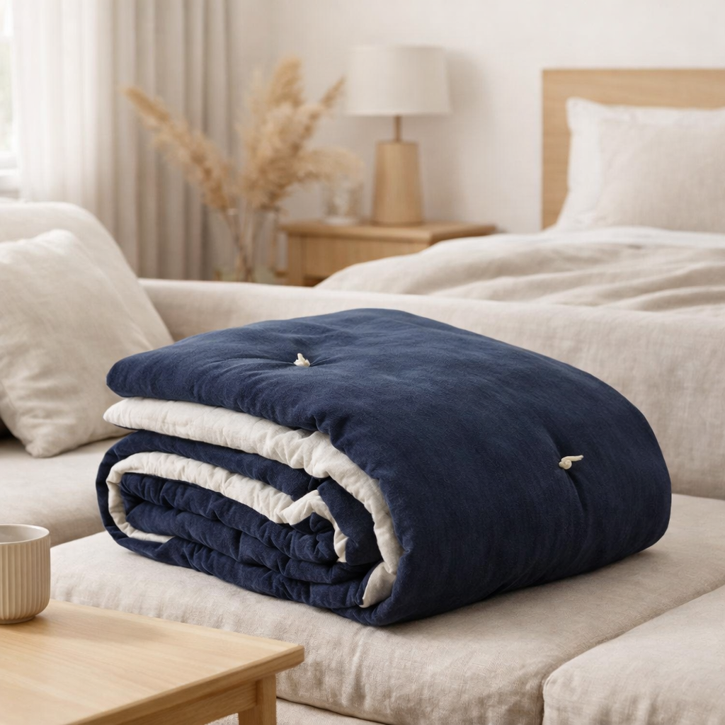 Plaid points noués Elise Cobalt 140 x 200 en situation