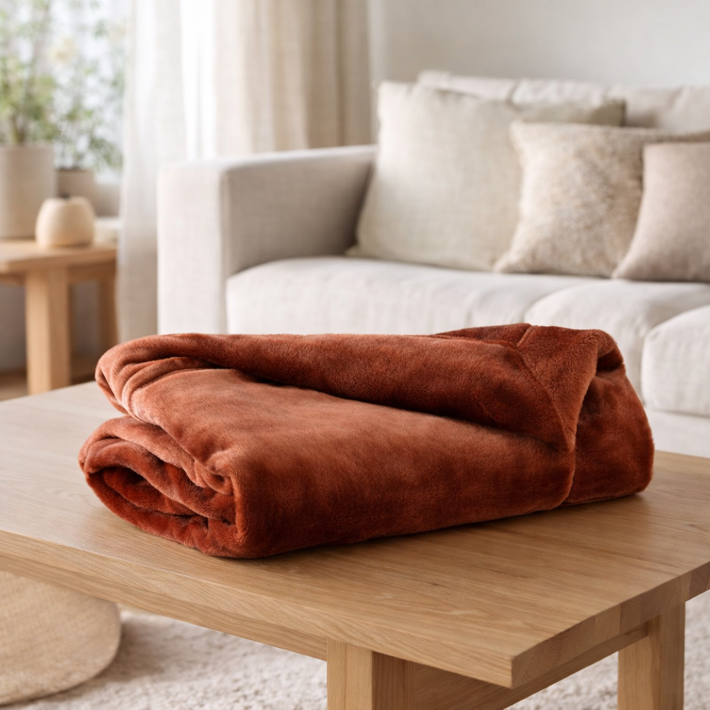 Plaid Tender Caramel 150 x 200 en situation