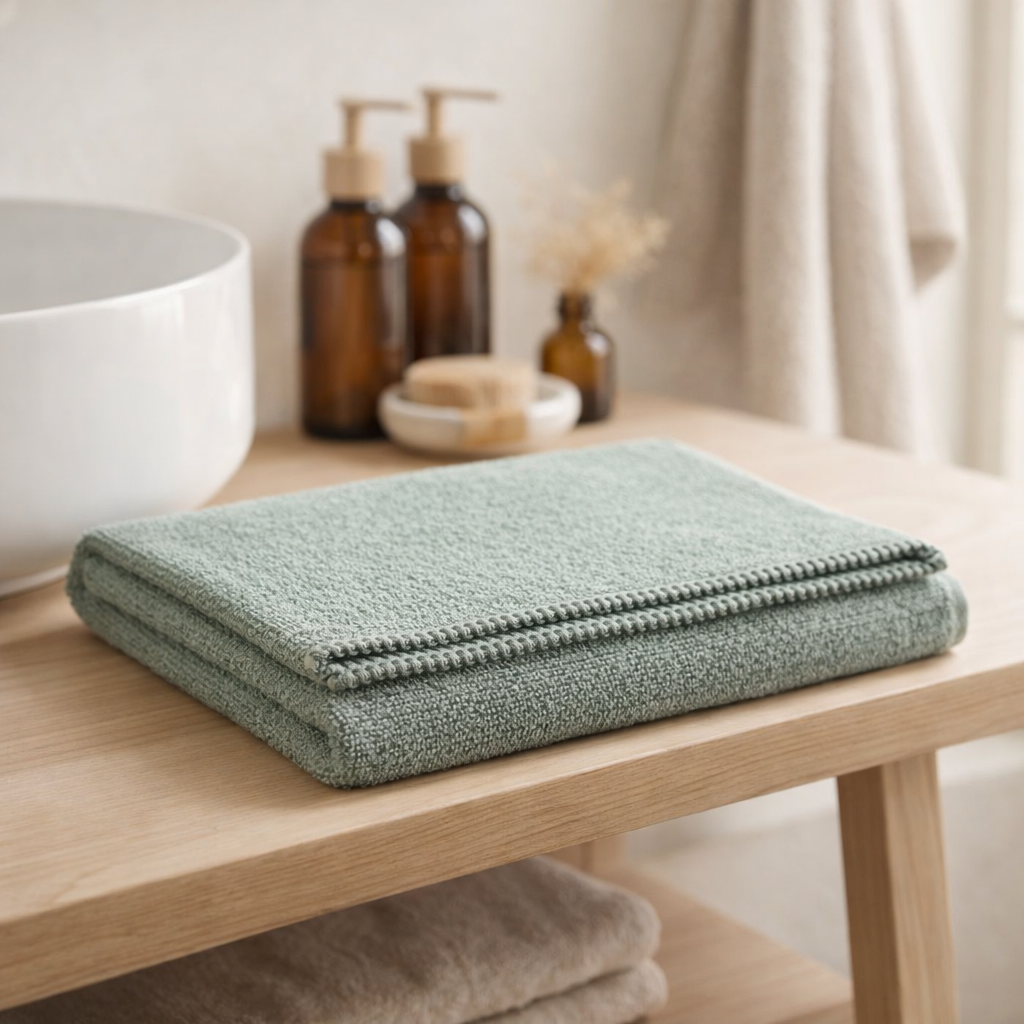 Serviette de toilette Bora Sauge 50 x 100 en situation