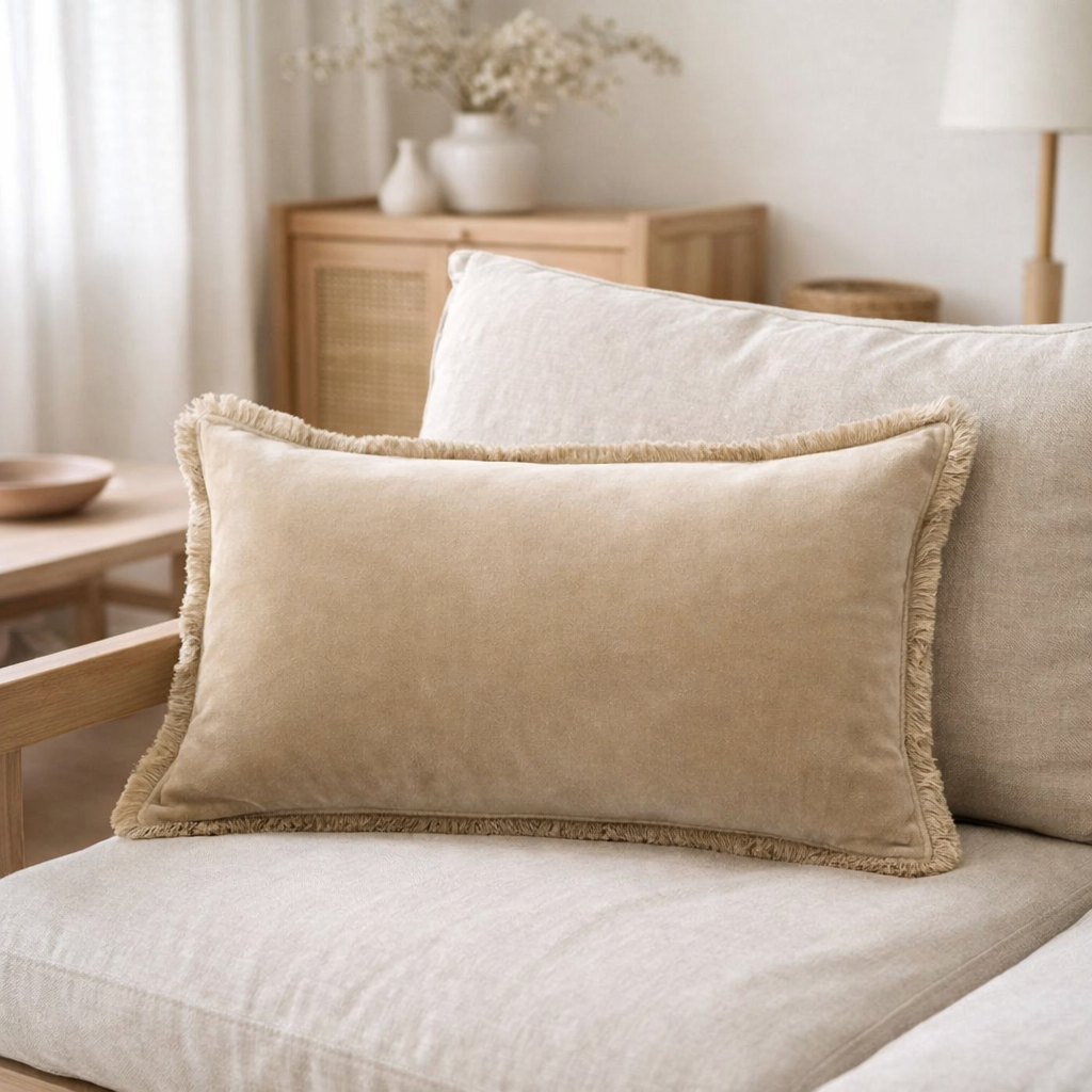 Coussin uni Fara Lin 30 x 50 en situation