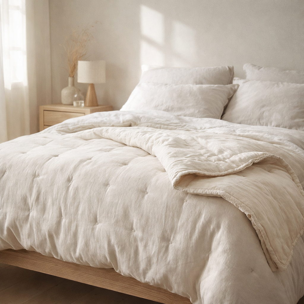 Jeté de lit stonewashed Zeff Craie 240 x 260 en situation