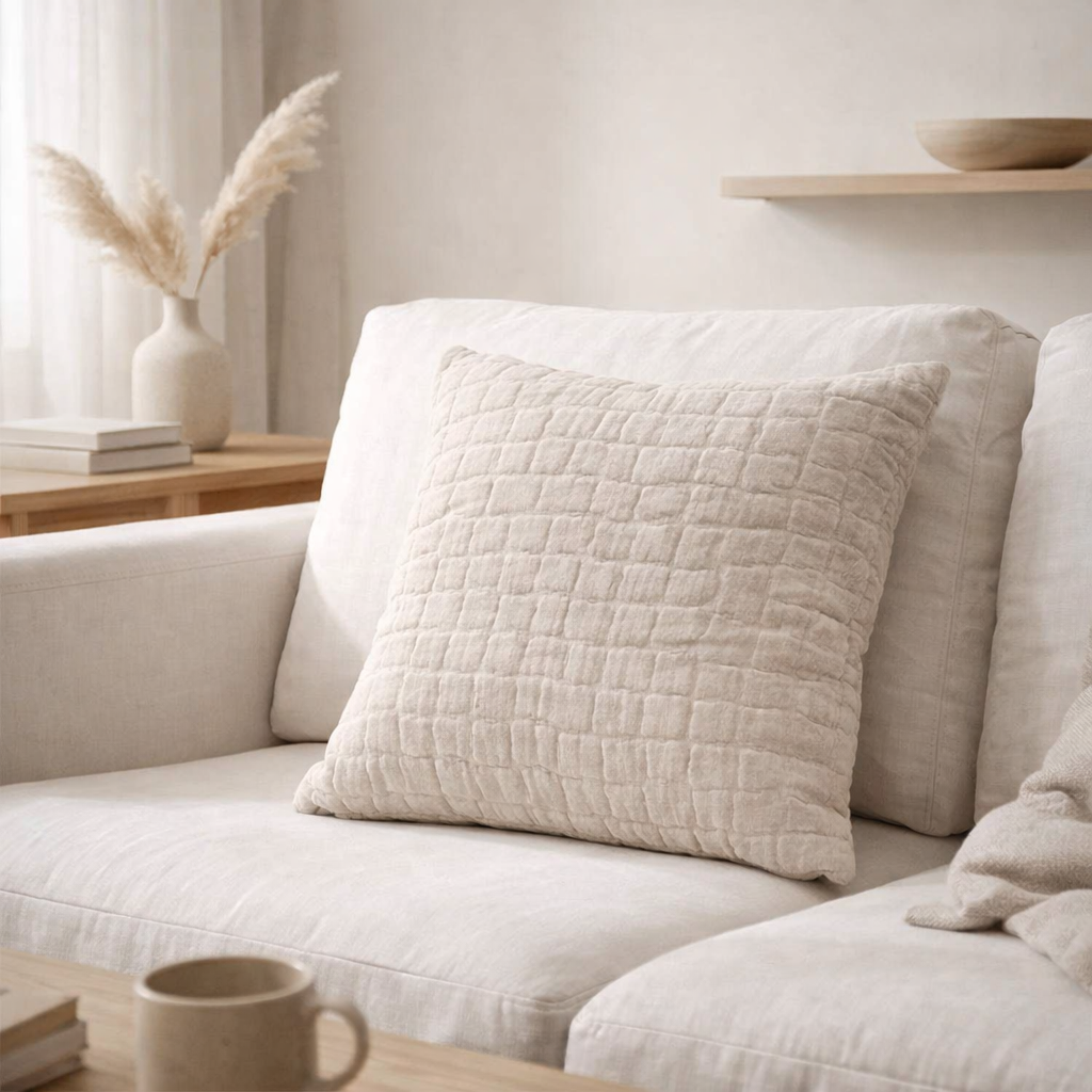 Coussin Stonewashed Swami Lin 45 X 45 en situation